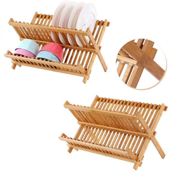 Folding-Bamboo-Dish-Rack-Drying-Rack-Holder-Utensil-Drainer-Plate-Storage-Holder-Plate-Home-Kitchen-Wooden