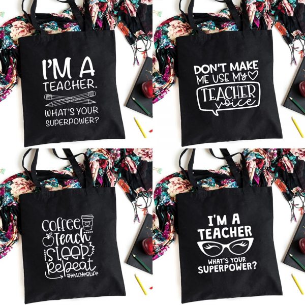 I-m-A-Teacher-What-s-Your-Superpower-Teacher-Life-Canvas-Black-Shopping-Tote-Bag-Reusable